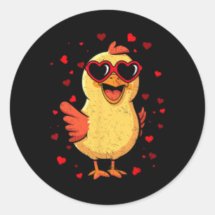 Chicken Valentine Sungles Heart Cute Lovers Classic Round Sticker