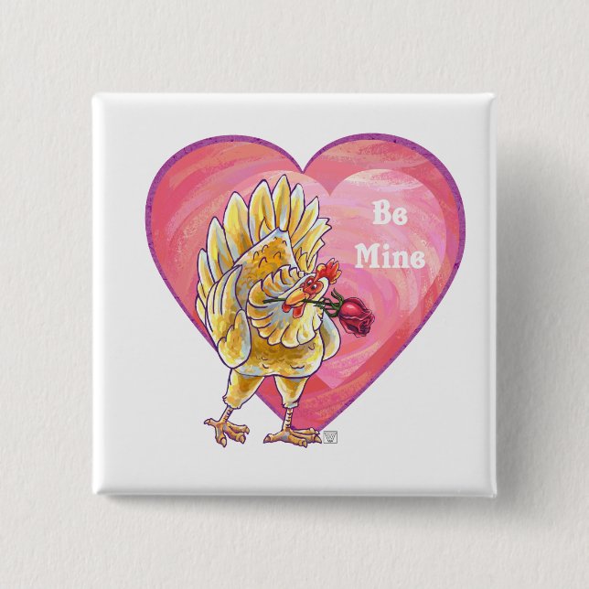 Chicken Valentine's Day 15 Cm Square Badge (Front)