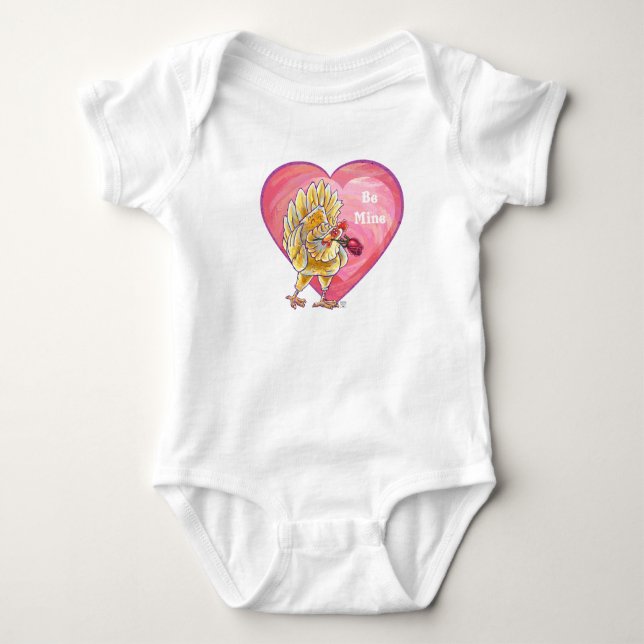 Chicken Valentine's Day Baby Bodysuit (Front)