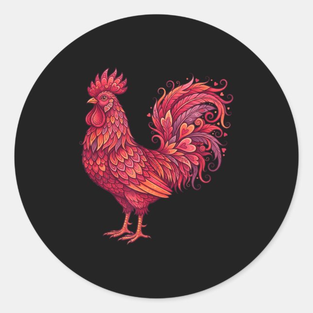 Chicken Valentines Day Heart For Farmers Cute Chic Classic Round Sticker (Front)