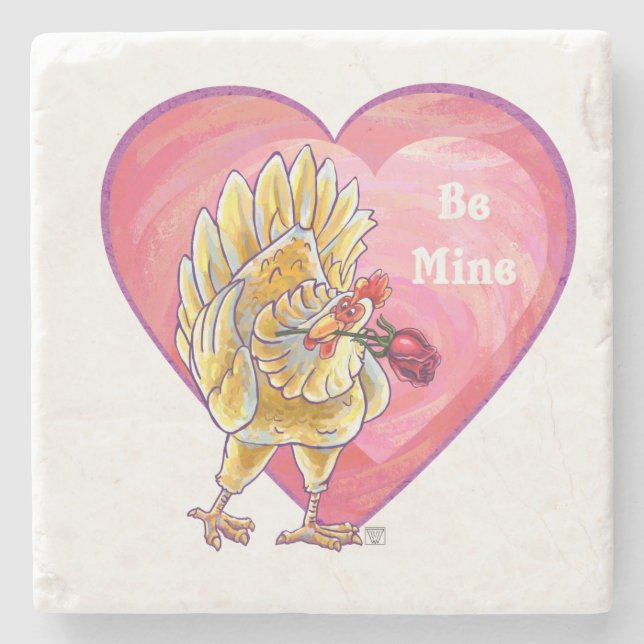 Chicken Valentine's Day Stone Coaster (Front)