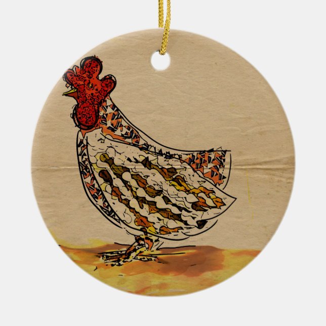 Chicken Vintage Ceramic Tree Decoration (Front)