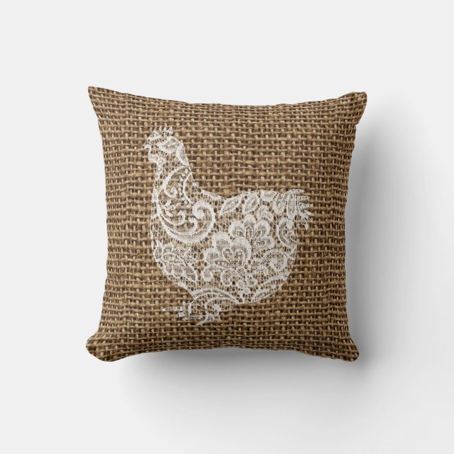 Chicken Vintage Lace Burlap  Cushion (Front)