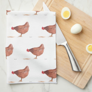 Chicken watercolor Country Rooster Farmhouse Tea Towel