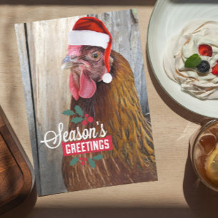 Chicken Wearing Santa Cap Funny Holiday Card