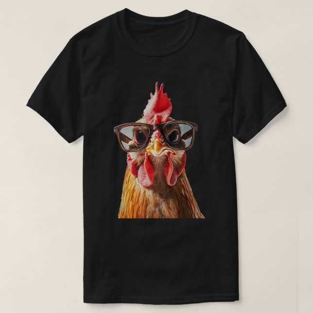 Chicken Wearing Sunglasses Graphic Funny Farmer T-Shirt (Design Front)