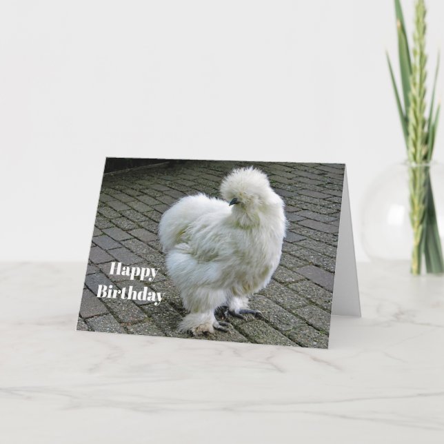 Chicken White Silkie Photo Birthday Card (Front)