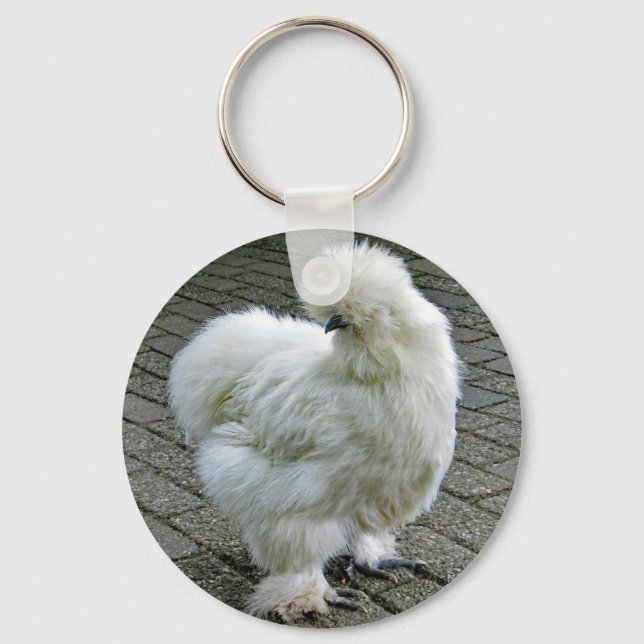 Chicken White Silkie Photo Key Ring (Front)