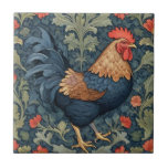 Chicken William Morris style Right facing Rooster Tile<br><div class="desc">"elegant classic art nouveau",  "flowery chicken fowl Bird",  "sage green poultry animals",  "british william morris ceramic tile",  "leafy dark navy blue",  "stylish rustic red leaves",  "right facing vintage rustic birds",  "garden rooster farm animal",  "nature floral flower botanical",  "leaf flowers traditional antique"</div>