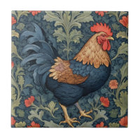 Chicken William Morris style Right facing Rooster