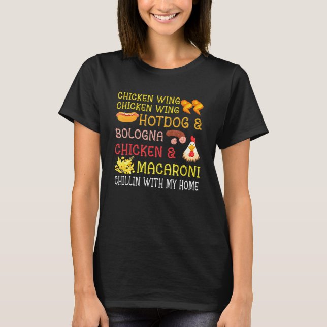 Chicken Wing Hot Dog Bologna Kids Macaroni Chillin T-Shirt (Front)
