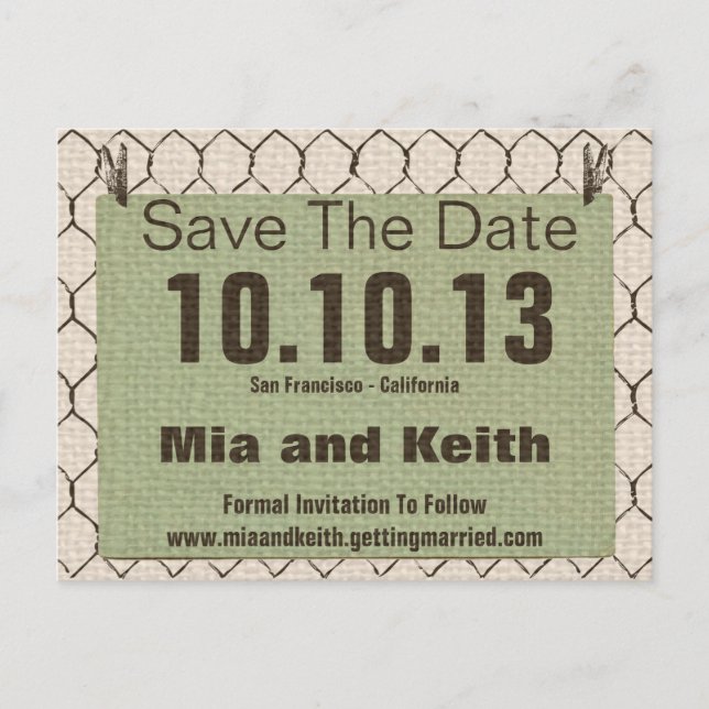 Chicken Wire, Burlap, Vintage Postcard (Front)