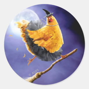Chicken Witch on Broomstick Classic Round Sticker