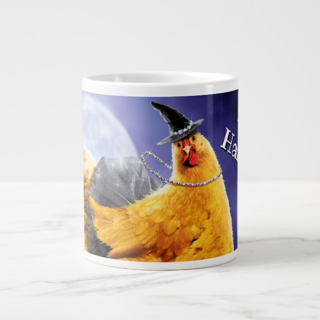 Chicken Witch on Broomstick Large Coffee Mug (Front)