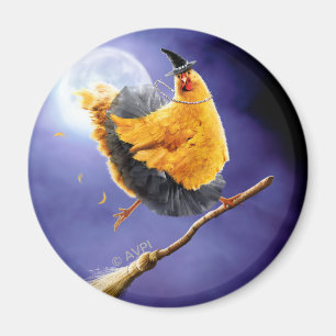 Chicken Witch on Broomstick Magnet