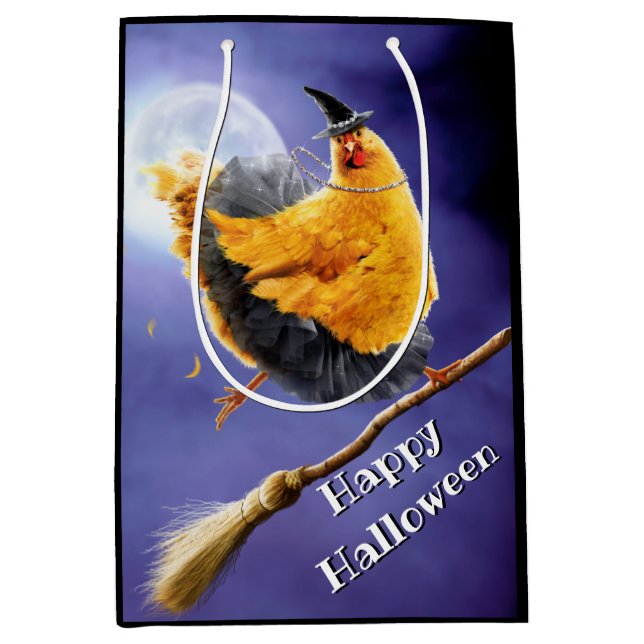 Chicken Witch on Broomstick Medium Gift Bag (Front)
