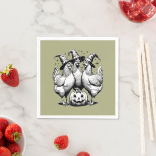 Chicken Witches Funny Halloween Vintage Witch Napkin