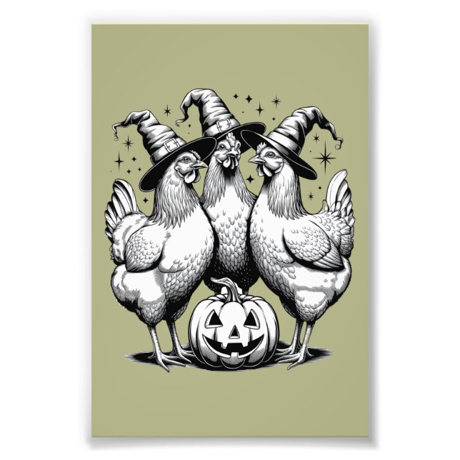 Chicken Witches Funny Halloween Vintage Witch  Photo Print (Front)