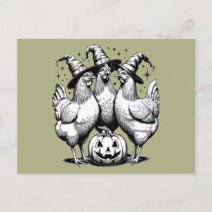 Chicken Witches Funny Halloween Vintage Witch  Postcard