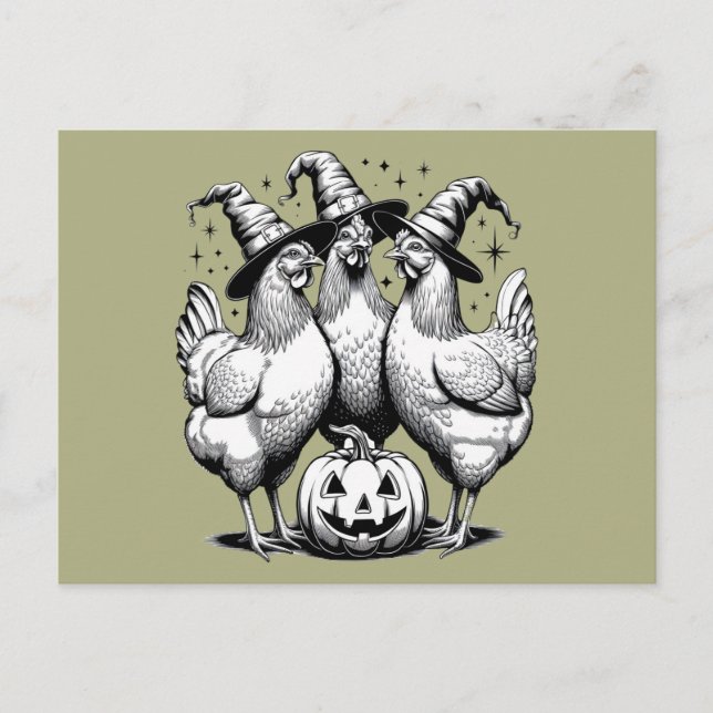 Chicken Witches Funny Halloween Vintage Witch  Postcard (Front)