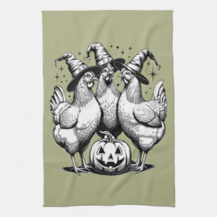 Chicken Witches Funny Halloween Vintage Witch Tea Towel