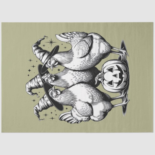 Chicken Witches Funny Halloween Vintage Witch  Tissue Paper (Front)