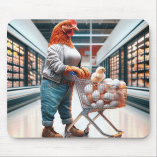 Chicken With a Shopping Cart Mouse Mat