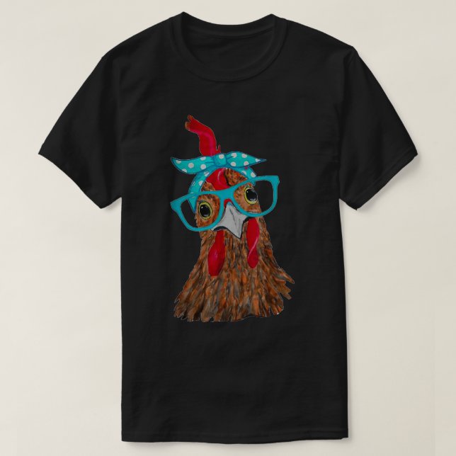 Chicken with bandana headband and glasses cute  (2 T-Shirt (Design Front)