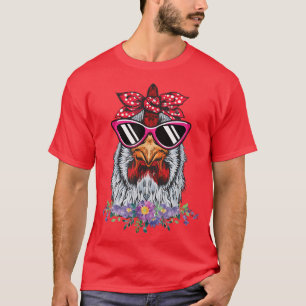 Chicken With Bandana Headband And Glasses Fun Farm T-Shirt