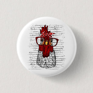 Chicken with bandanna headband and glasses cute 3 cm round badge