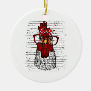 Chicken with bandanna headband and glasses cute ceramic tree decoration