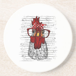 Chicken with bandanna headband and glasses cute coaster