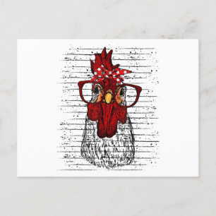Chicken with bandanna headband and glasses cute holiday postcard