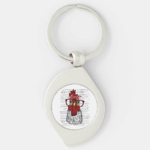 Chicken with bandanna headband and glasses cute key ring