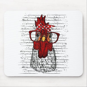 Chicken with bandanna headband and glasses cute mouse mat