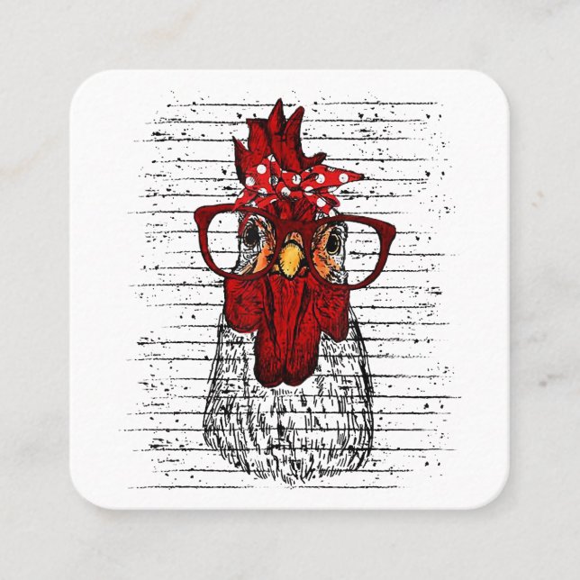 Chicken with bandanna headband and glasses cute square business card (Front)