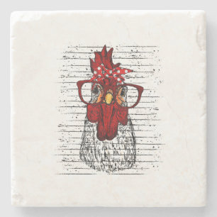 Chicken with bandanna headband and glasses cute stone coaster
