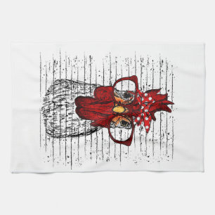 Chicken with bandanna headband and glasses cute tea towel