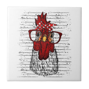 Chicken with bandanna headband and glasses cute tile