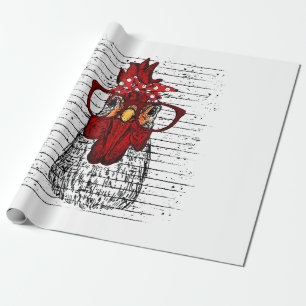 Chicken with bandanna headband and glasses cute wrapping paper