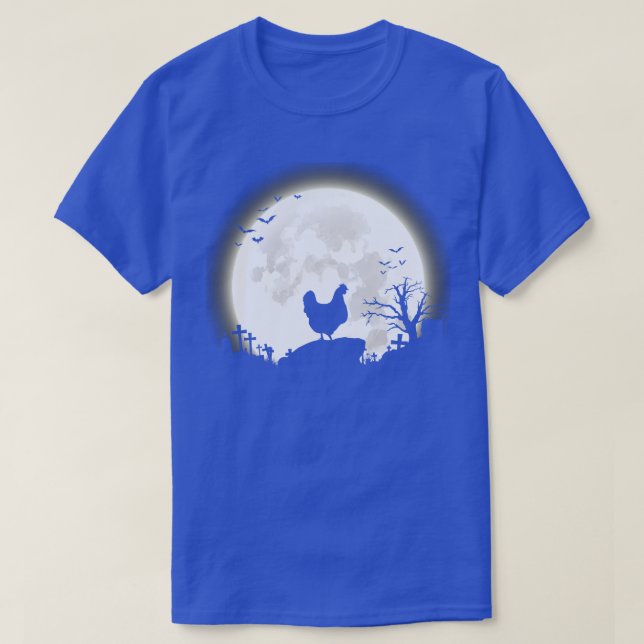 Chicken with big moon halloween background T-Shirt (Design Front)
