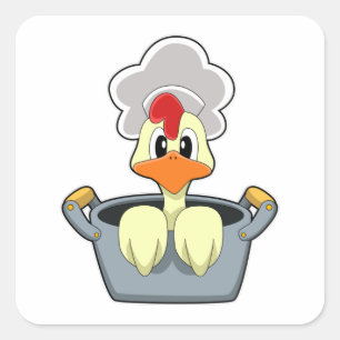 Chicken with Cooking pot Square Sticker