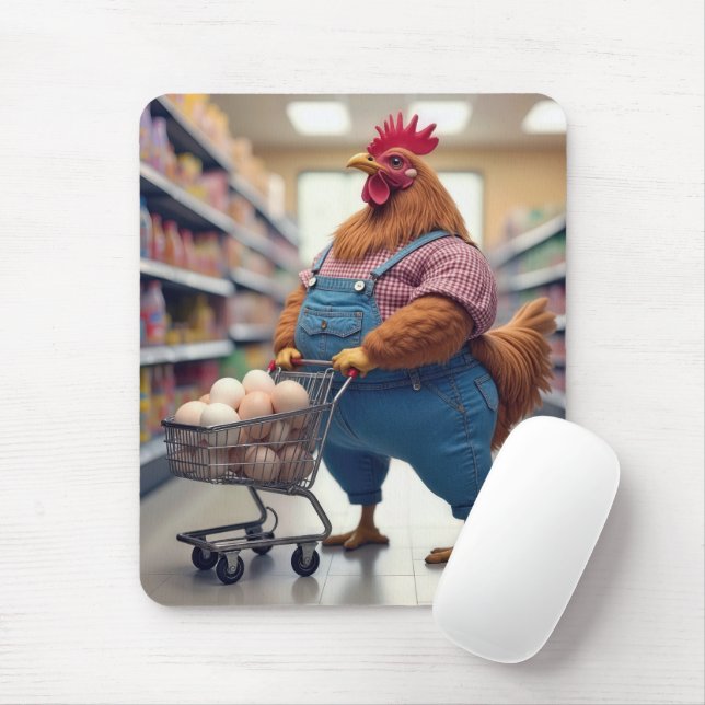 Chicken With Eggs In a Shopping Cart Mouse Mat (With Mouse)