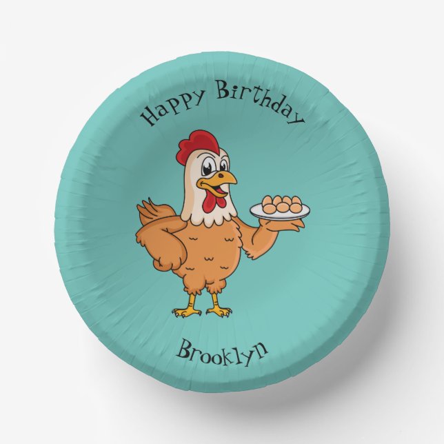 Chicken with eggs on plate cartoon (Front)