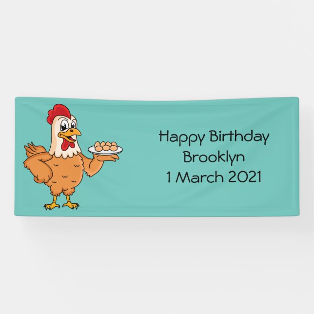 Chicken with eggs on plate cartoon banner (Horizontal)
