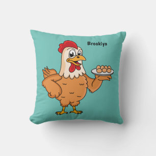 Chicken with eggs on plate cartoon cushion