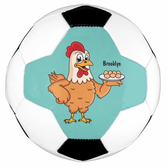 Chicken with eggs on plate cartoon football (Front)