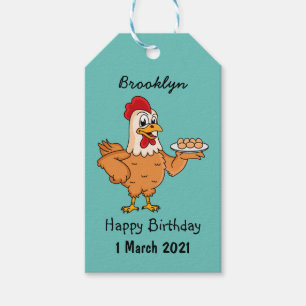 Chicken with eggs on plate cartoon gift tags