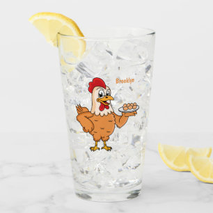Chicken with eggs on plate cartoon glass