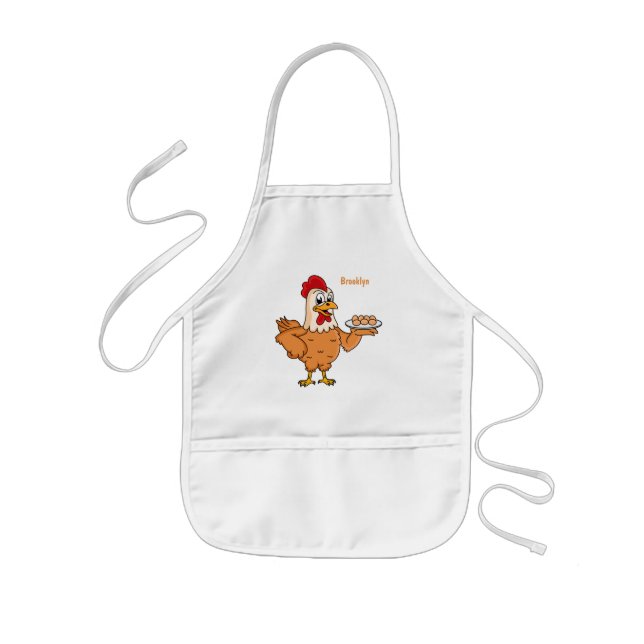 Chicken with eggs on plate cartoon kids apron (Front)